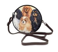 Cavalier King Charles noir doré,Sac bandoulière rond en cuir PU - Sac à main rond pour femme