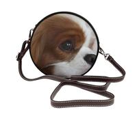 Cavalier King Charles Spaniel Animaux de compagnie Chiots,Sac bandoulière rond en cuir PU - Sac à main rond pour femme