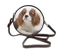 Cavalier King Charles Spaniel Brown Spaniel,Sac bandoulière rond en cuir PU - Sac à main rond pour femme