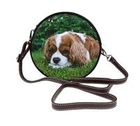 Cavalier King Charles Spaniel Brun Blanc,Sac bandoulière rond en cuir PU - Sac à main rond pour femme