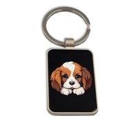 Cavalier King Charles Spaniel Cartoon Dog Porte-clés Acier Verre Noir Tag