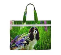 Cavalier King Charles Spaniel Chien Fleurs de lupin,Sac à documents en toile avec fermeture éclair, sac fourre-tout, porte-documents pour l'école et le bureau