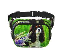 Cavalier King Charles Spaniel Chien Fleurs de Lupin,Sac Banane carré Double Couche, Sac de Poitrine