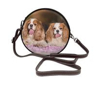 Cavalier King Charles Spaniel Chiens blancs et bruns,Sac bandoulière rond en cuir PU - Sac à main rond pour femme