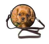 Cavalier King Charles Spaniel, chiens bruns à poil bouclé,Sac bandoulière rond en cuir PU - Sac à main rond pour femme