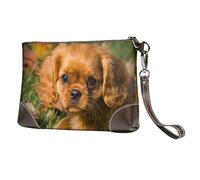 Cavalier King Charles Spaniel Chiens Bruns bouclés,Sacs à Main en Cuir PU pour Femmes, Pochette à Fermeture éclair, Portefeuille, Sac à Main avec dragonne