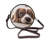 Cavalier King Charles Spaniel Chiens mignons Animaux de compagnie,Sac bandoulière rond en cuir PU - Sac à main rond pour femme