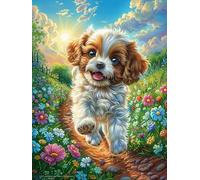Cavalier King Charles Spaniel dans Le Jardin Fleuri 1000 Pieces Casse-tête Famille en Carton sans Déformation Haute Qualité Animal Conte de fées Fantastique Difficulté Moyenne Activité F