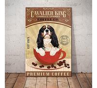 Cavalier King Charles Spaniel Dog Coffee Company Décoration de salle de bain Salon Chien L Affiche vintage en étain 20,3 x 30,5 cm Cadeau amusant