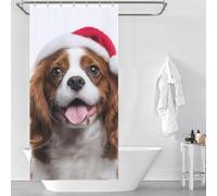 Cavalier King Charles Spaniel Dog with Santa Hat Portrait Ensemble De Rideaux De Douche Lavables Et Élégants Pour Usage Quotidien, Avec 12 Crochets, Pour Salle De Bain Ou Salle D'eau 35.43x70.87Inch（9