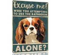 Cavalier-King-Charles Spaniel Excuae Me Were You Attempting To Use The Bathroom Alone Poster en métal pour amoureux des chiens Décoration murale rétro 30,5 x 40,6 cm