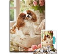 Cavalier King Charles Spaniel Flowers Window Puzzle en Bois | Le tri par couleurs et formes - un loisir concentré autour de la table pendant une soirée calme.