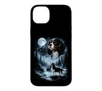 Cavalier King Charles Spaniel Howling to The Moon, Style rétro des années 90 Coque pour iPhone 14 Plus