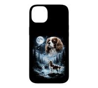 Cavalier King Charles Spaniel Howling to The Moon, Style rétro des années 90 Coque pour iPhone 14 Plus