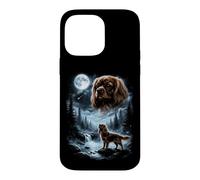 Cavalier King Charles Spaniel Howling to The Moon, Style rétro des années 90 Coque pour iPhone 14 Pro Max