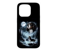 Cavalier King Charles Spaniel Howling to The Moon, Style rétro des années 90 Coque pour iPhone 15 Pro