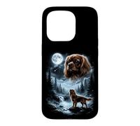Cavalier King Charles Spaniel Howling to The Moon, Style rétro des années 90 Coque pour iPhone 15 Pro