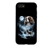 Cavalier King Charles Spaniel Howling to The Moon, Style rétro des années 90 Coque pour iPhone SE (2020) / 7/8