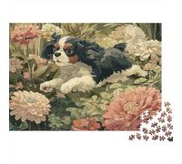 Cavalier King Charles Spaniel in Flowers Plaque Murale en Métal 38x26cm/1000pcs pour Le Salon Ou L’entrée, pour Un Intérieur D’Automne Au Style Industriel