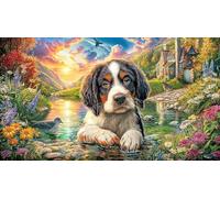 Cavalier-King-Charles-Spaniel-in-Stream 1000 pièces Puzzle pour Adultes Puzzle Cadeau Amusant & Activité Maison Extremement Difficile Jeu éducatif détente 70x50/1000 pièces