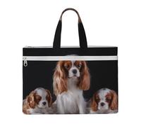 Cavalier King Charles Spaniel mère avec petits,Sac à documents en toile avec fermeture éclair, sac fourre-tout, porte-documents pour l'école et le bureau