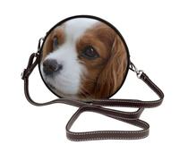 Cavalier King Charles Spaniel mignon,Sac bandoulière rond en cuir PU - Sac à main rond pour femme