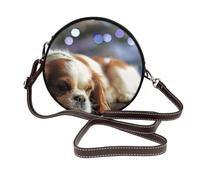 Cavalier King Charles Spaniel Petit Spaniel,Sac bandoulière rond en cuir PU - Sac à main rond pour femme