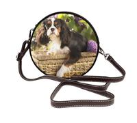 Cavalier King Charles Spaniel,Sac bandoulière rond en cuir PU - Sac à main rond pour femme