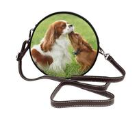Cavalier King Charles Spaniel,Sac bandoulière rond en cuir PU - Sac à main rond pour femme