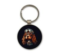 Cavalier King Charles Spaniel Steampunk Dog Painting, porte-clés, design rond en verre, porte-clés personnalisé