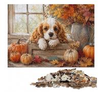 Cavalier King Charles with Pumpkins Painting Puzzle en Bois, 1000 pièces | Une activité sans écran autour de la table - moins de temps devant les écrans à son propre rythme.