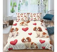Cavalier Puppy Housse de Couette Microfibre 3 pièces Imprimé en 3D Hypoallergique Watercolor Pet Art Ensemble De Literie avec Fermeture Éclair Respirante for Filles Ado Single（135x200cm）
