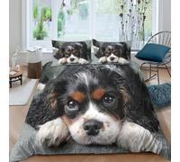 Cavalier puppy Housse de Couette Microfibre Hypoallergique 3 Pièces 3D Imprimée Léger Cute pet style Ensemble De Literie avec 2 x Taies d'oreiller Super Douce for Enfants Garçons Ado King（220x240cm）