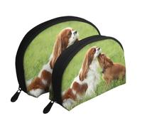 Cavalier Roi Charles Spaniel, Trousse de Maquillage Coquille Femme Petit Porte-Monnaie Trousse de Toilette Trousse à cosmétiques 2 pièces