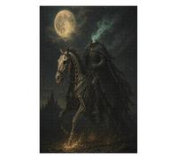 Cavalier sans tête Puzzle 1000 Pièces en Bois, Défi d'Assemblage | Cheval noir, Pleine Lune, Château gothique, Folklore américain, Motif Complexe, Fabrication en Bois, Casse-Tête, Jeu Familial