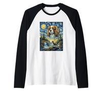 Cavalier Spaniel Moon Howling Starry Night Style Van Gogh Manche Raglan