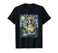 Cavalier Spaniel Moon Howling Starry Night Style Van Gogh T-Shirt