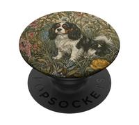Cavalier Tricolore King Charles Spaniel William Morris Floral PopSockets PopGrip Adhésif