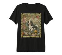 Cavalier Tricolore King Charles Spaniel William Morris Floral T-Shirt Haut de Gamme