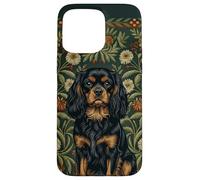 Cavalier William Morris Style Floral Noir Brun Clair Coque pour iPhone 15 Pro Max