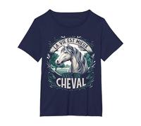Cavalière Cadeau Cheval T-Shirt, Femme Grandes Tailles, Bleu Marine, 2X