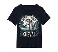 Cavalière Cadeau Cheval T-Shirt, Femme Grandes Tailles, Noir, 2X