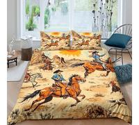 Cavaliers de l'Ouest Housse de Couette 3 Pièces 3D Imprimée Léger Wild West Style de Art Ensemble De Literie avec 2 x Taies d'oreiller Super Douce for Enfants Garçons Ado Double（200x200cm）