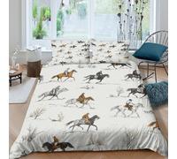 Cavaliers de l'Ouest Linge de Lit Léger Microfibre résistante 3 Pièces 3D Effet Ranch life style Parure de Lit avec 2 Taies d'oreiller Hypoallergique for Chambre Enfants Super king（260x220cm）