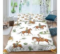 Cavaliers de l'Ouest Linge de Lit Respirante Microfibre 3 Pièces 3D Imprimée Ranch life illustration Ensemble De Literie avec Fermeture Éclair Ultra Douce for Chambre Enfants Super king（260x220cm）