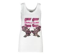 Cavalli Class, Femme, Tops, Blanc, Taille: 42 FR Haut Femme en Coton Blanc avec Imprimé Audacieux