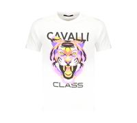 Cavalli Class, Homme, Tops, Blanc, Taille: XL Tee-shirt à Imprimé Tigre Audacieux à Manches Courtes