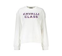 Cavalli Class, Femme, Sweatshirts et sweats à capuche, Blanc, Taille: 40 FR Pull en Coton Blanc avec Détail Logo