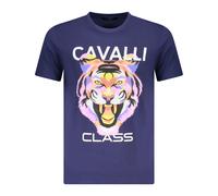 Cavalli Class - T-shirt Homme en Coton Bleu avec Logo - Homme - Tops - Bleu - Taille: M