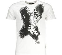 Cavalli Class T-shirt blanc de luxe avec imprimé animalier : Taille - L Taille : L